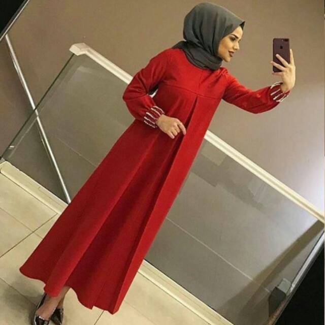 Yuri Maxi Dress Muslim | Busana Muslim Wanita Gamis | Baloteli | hijau botol-merah-hitam|79rb aja