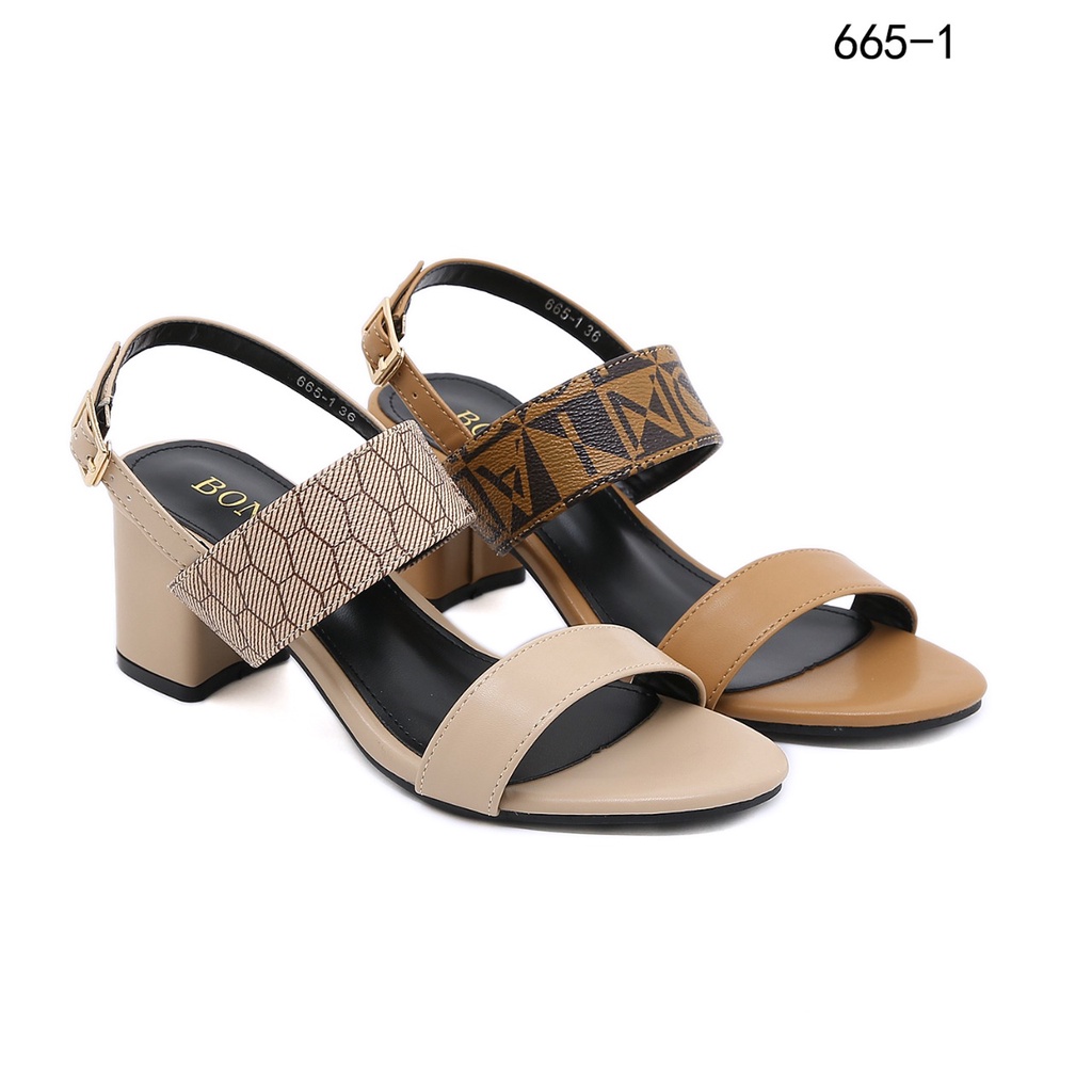 BO Monogram Canvas Double Strap Block Heel Sandals#665-1