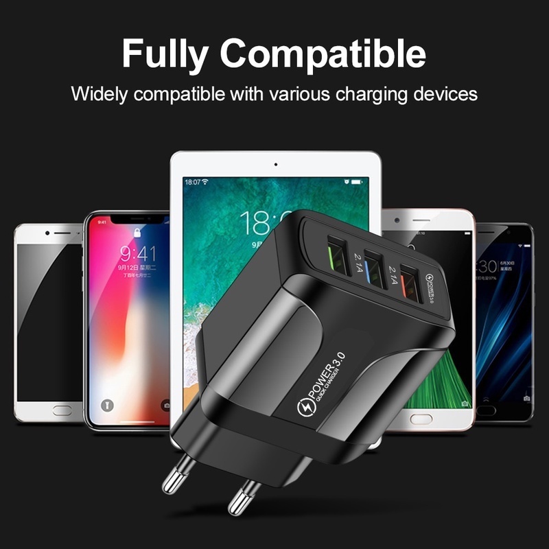 Adapter Charger Dinding 3 Port USB Fast Charging 15W Plug US / EU Untuk Handphone