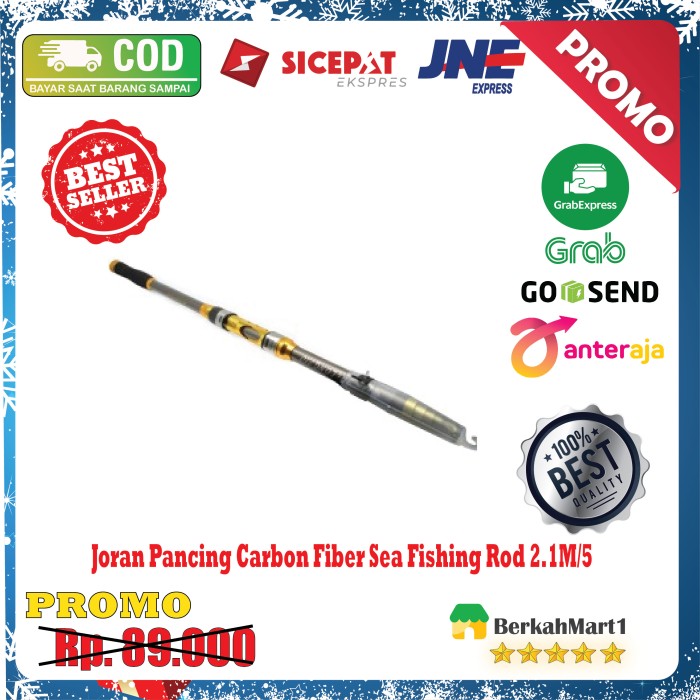 Joran Pancing Carbon Fiber Sea Fishing Rod 5 Segments 2.1M