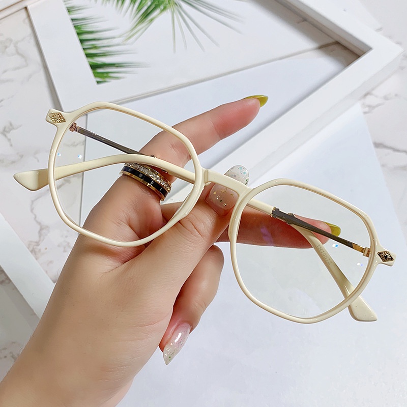 （YUZHU）COD New Fashion Transparan Oversized Frame Kacamata TR90 Kuil Logam Poligonal Kacamata Anti Cahaya Biru