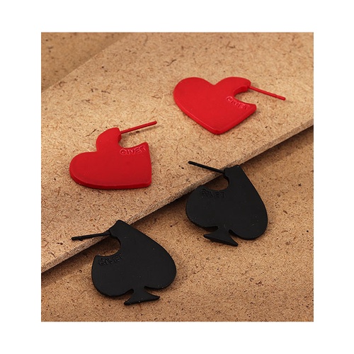 LRC Anting Tusuk Fashion Red + Black Peach Heart Letter Cut Earring Set K01105