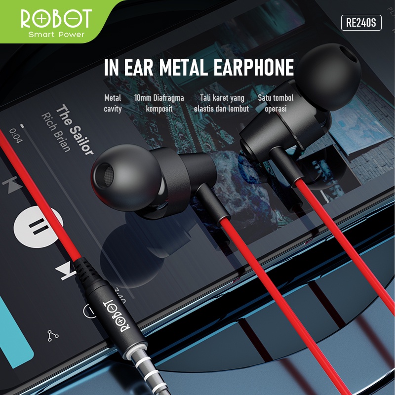 HENSET ROBOT  Headset Earphone RE240S In-Ear Deep Rich Bass Metal Wire Original - Garansi Resmi 1 Tahun ORIGINAL