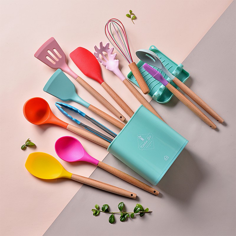 PREMIUM Utensil Bucket Silicone Set / Spatula Sutil Silikon Set 13Pcs Full ORIGINAL KITCHEN SET