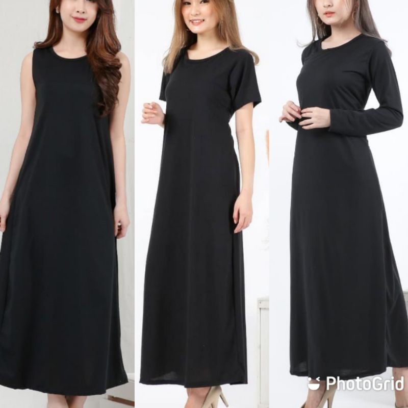 INNER DRESS POLOS HITAM / DALEMAN WANITA DRESS TANPA LENGAN / INNER DRESS LENGAN PANJANG TERBARU