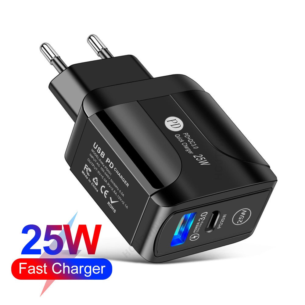 HW 40W Super Fast Charger/25W PD Qualcomm QC3.0 Fast ChargerUSB&amp;TYPE-C Dual Port  Charger untuk sebagian besar ponsel di pasaran