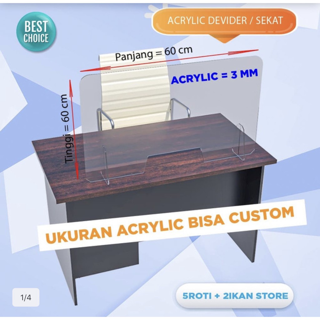 

PARTISI / SEKAT / PEMBATAS MEJA KASIR AKRILIK DIVIDER 3MM - 60 X 60 CM