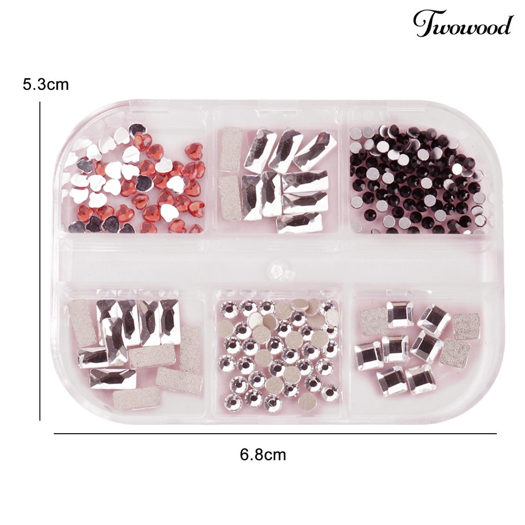 1 Kotak 6 Grids Berlian Imitasi Aneka Bentuk 3D Untuk Aksesoris Nail Art