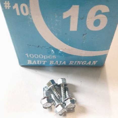 Baut Baja Ringan 10 × 16 Isi 1000pcs / Skrup Roofing Baja Ringan