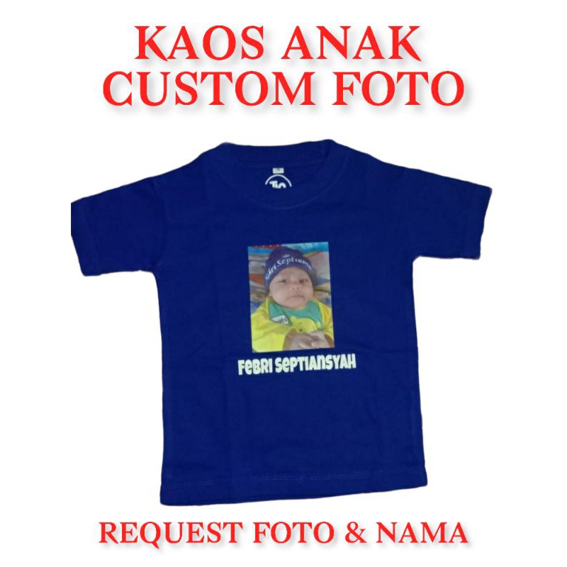 Baju/Kaos anak custom foto tambah nama / Sablon foto dan nama sendiri