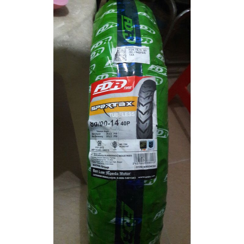Ban Luar Motor Matic TubeLess SPARTAX (80 / 90 - Ring Ban 14) FDR