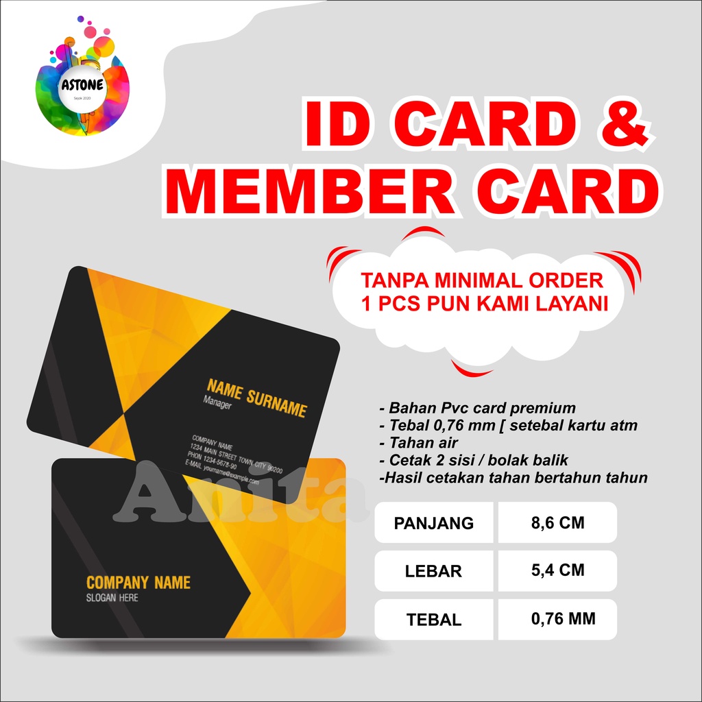 

ASTONE [TEBAL 0.76mm] Cetak ID Card PVC Premium Kartu Member / Kartu Anggota Pelajar BISA SATUAN