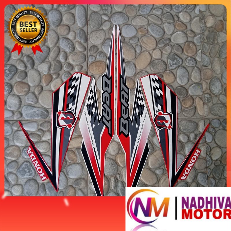 stiker striping motor beat esp 2018 putih merah