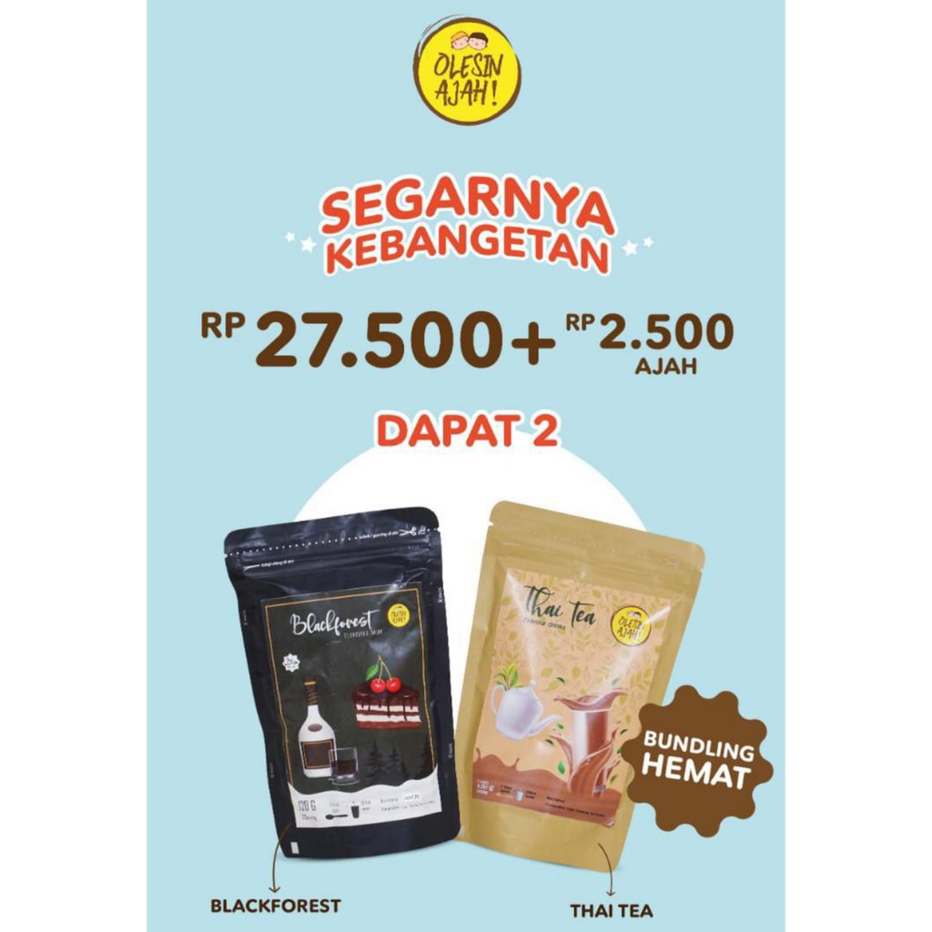 

Bundling Hemat BlackForest Premium Flavoured Drink 120G + Thai Tea Premium Flavoured Drink 120G