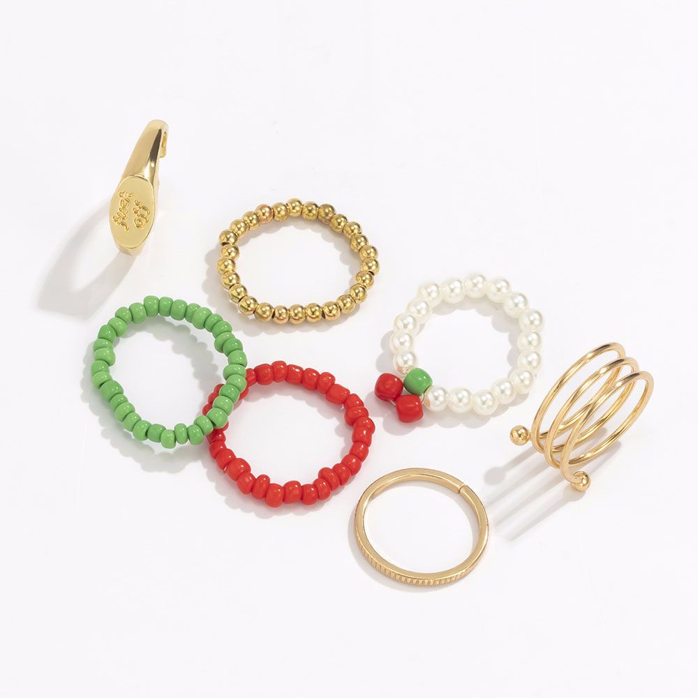 Needway  Gifts Bead Rings Women Girls Ladies Open Rings Rings New Elastic Gold Color Multi-layer Colorful Vintage Fashion Jewelry/Multicolor