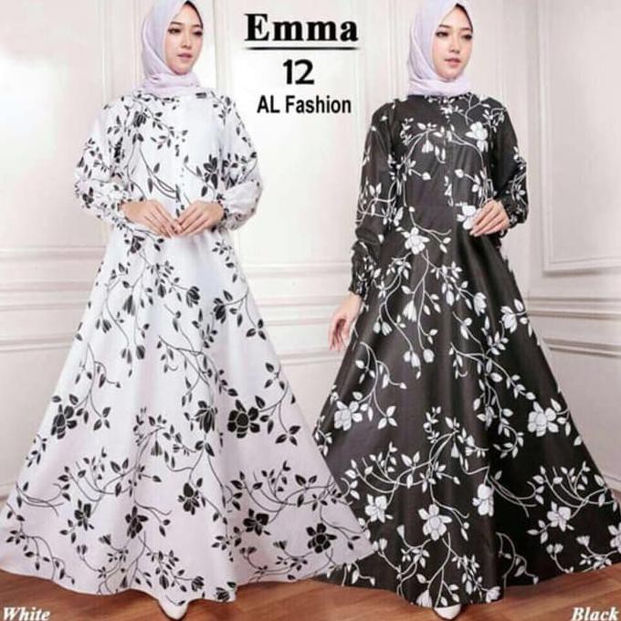 Maxi Emma Sakura Baju Muslim Wanita Gamis Model Kekinian Terbaru - Hitam