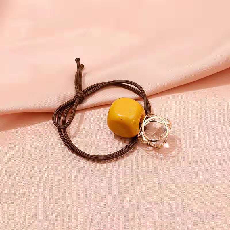 OSM - F923 Ikat Rambut Motif Geometri / Karet Fashion Wanita / Kuncir Rambut / Geometry Hair Tie-Kuning