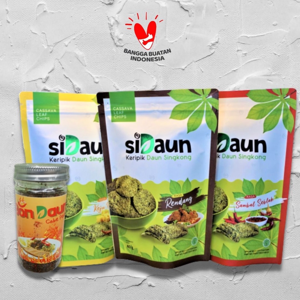 

SiDaun Bundle 4 KERIPIK DAUN SINGKONG 40g Rasa KEJU PEDAS, RENDANG, SAMBAL SEBLAK With BON DAUN CABE PEDAS 80g