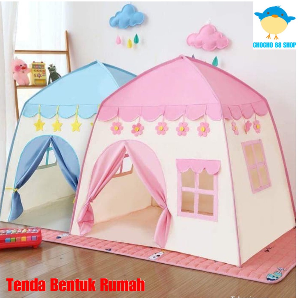 Tent house Tenda Anak Model House Rumah Jendela Tenda Bermain Princess Castle Outdoor Biru dan Pink MURAH