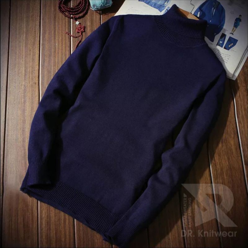 Rajut Turtleneck Sweater Cowok - Sweater Rajut Kerah Tinggi Pria Katun Premium