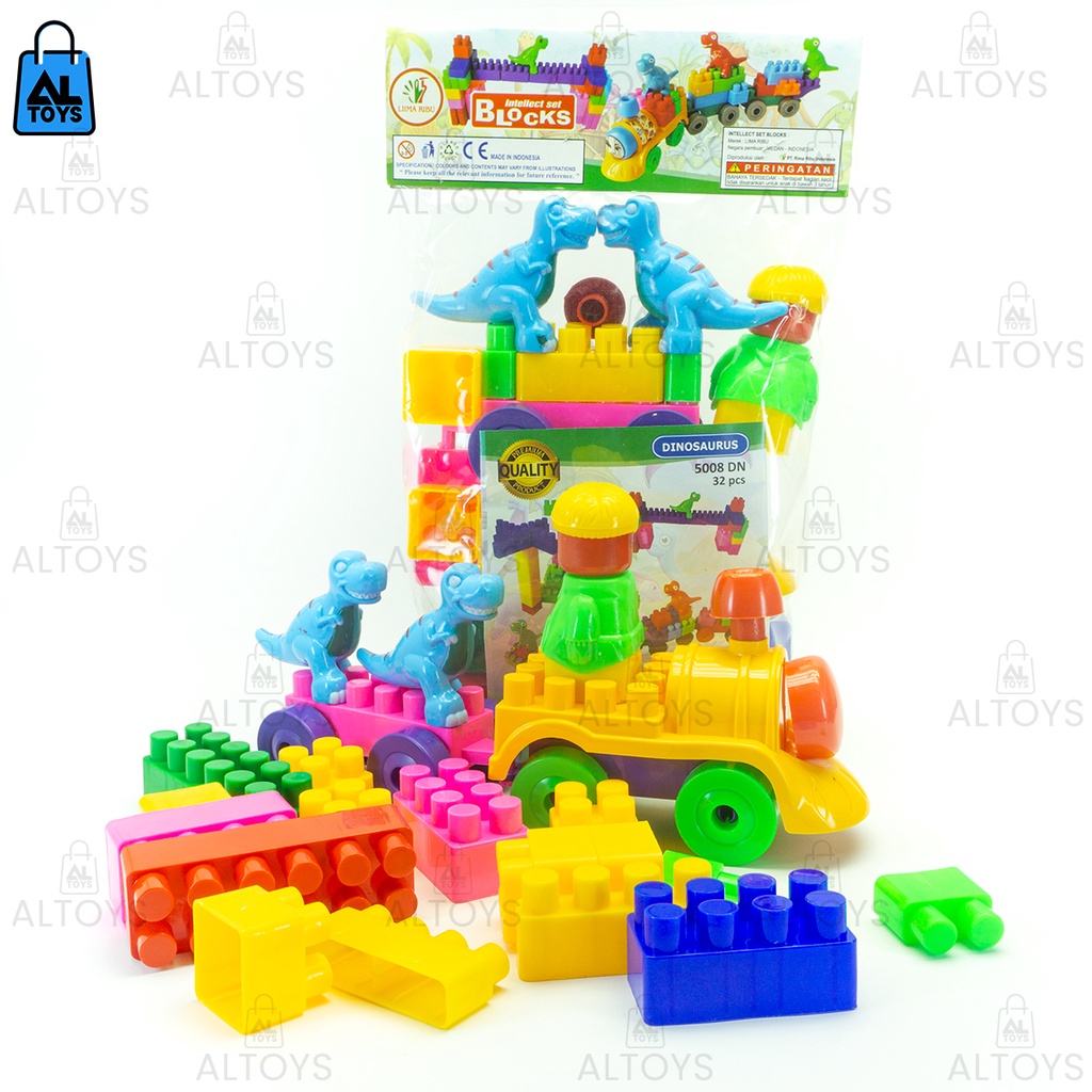 Mainan Edukasi Kreatif Block Kereta Dinosaurus Set / Mainan Balok Roda Dino 5008DN Isi 32pcs