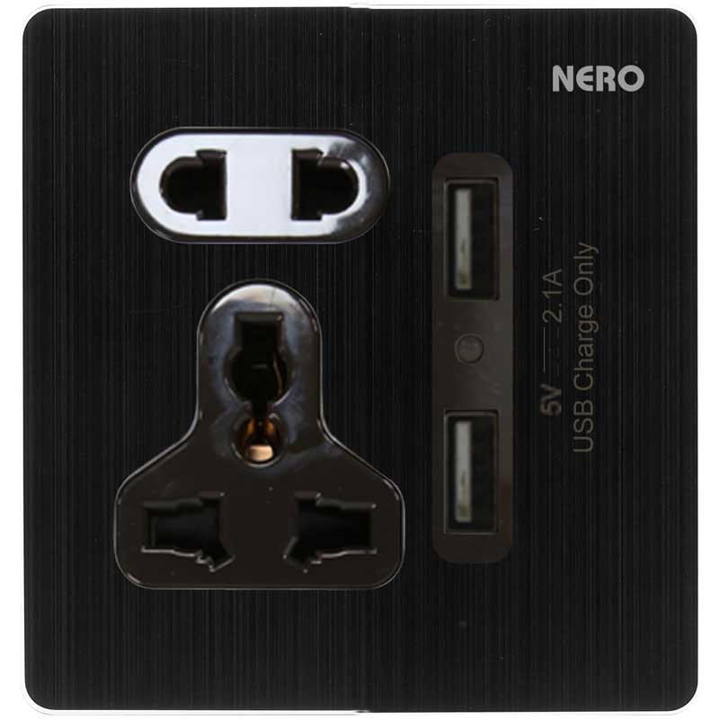 TITANIUM V1191-Black Stop Kontak Universal + Double Port USB NERO