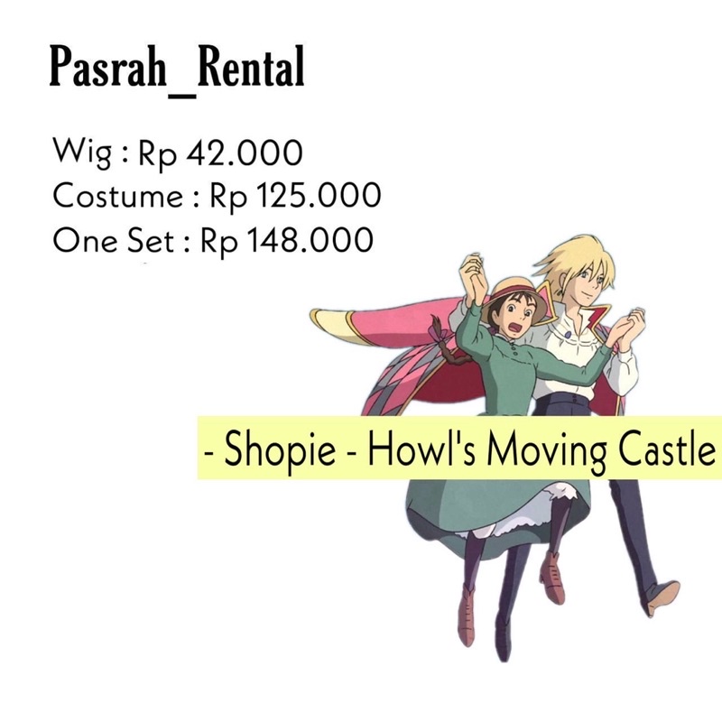 SEWA RENTAL KOSTUM / COSPLAY COSTUME SHOPIE HOWL’S MOVING CASTLE