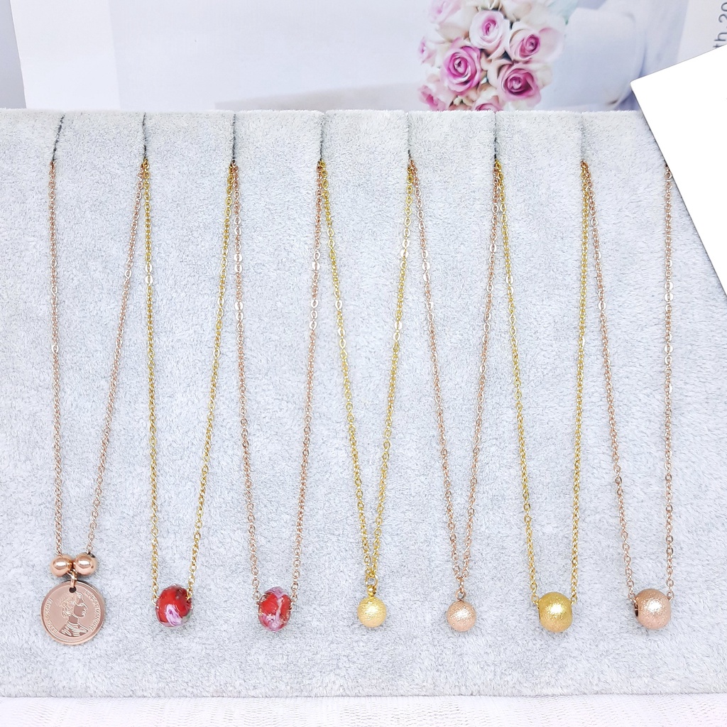 Kalung Wanita Titanium Rose Gold Clover Boba Bola Anti Karat Hitam Selamanya - BN257