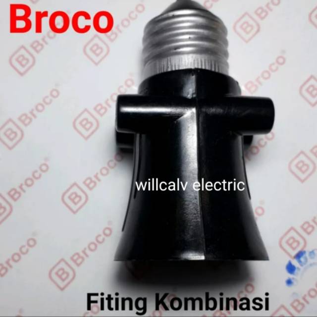 FITING KOMBINASI BROCO - FITING LAMPU BROCO PLUS ADA 2 COLOKAN SAMBUNGAN