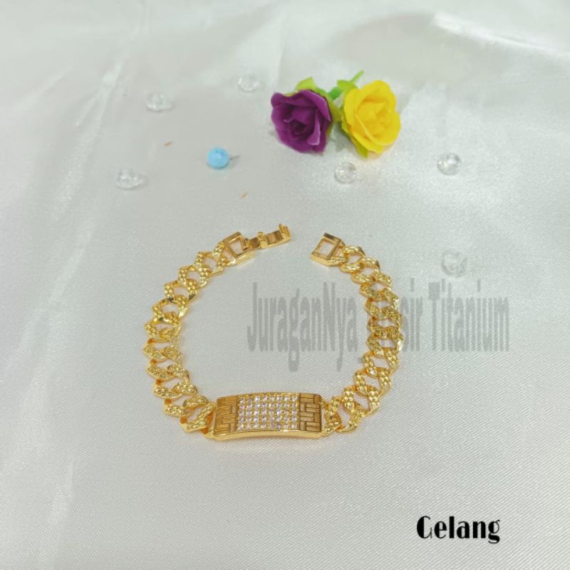 SET GELANG Titanium KOTAK PERSEGI DIAMOND SUPER perhiasan fashion Korea anti karat&amp;anti luntur