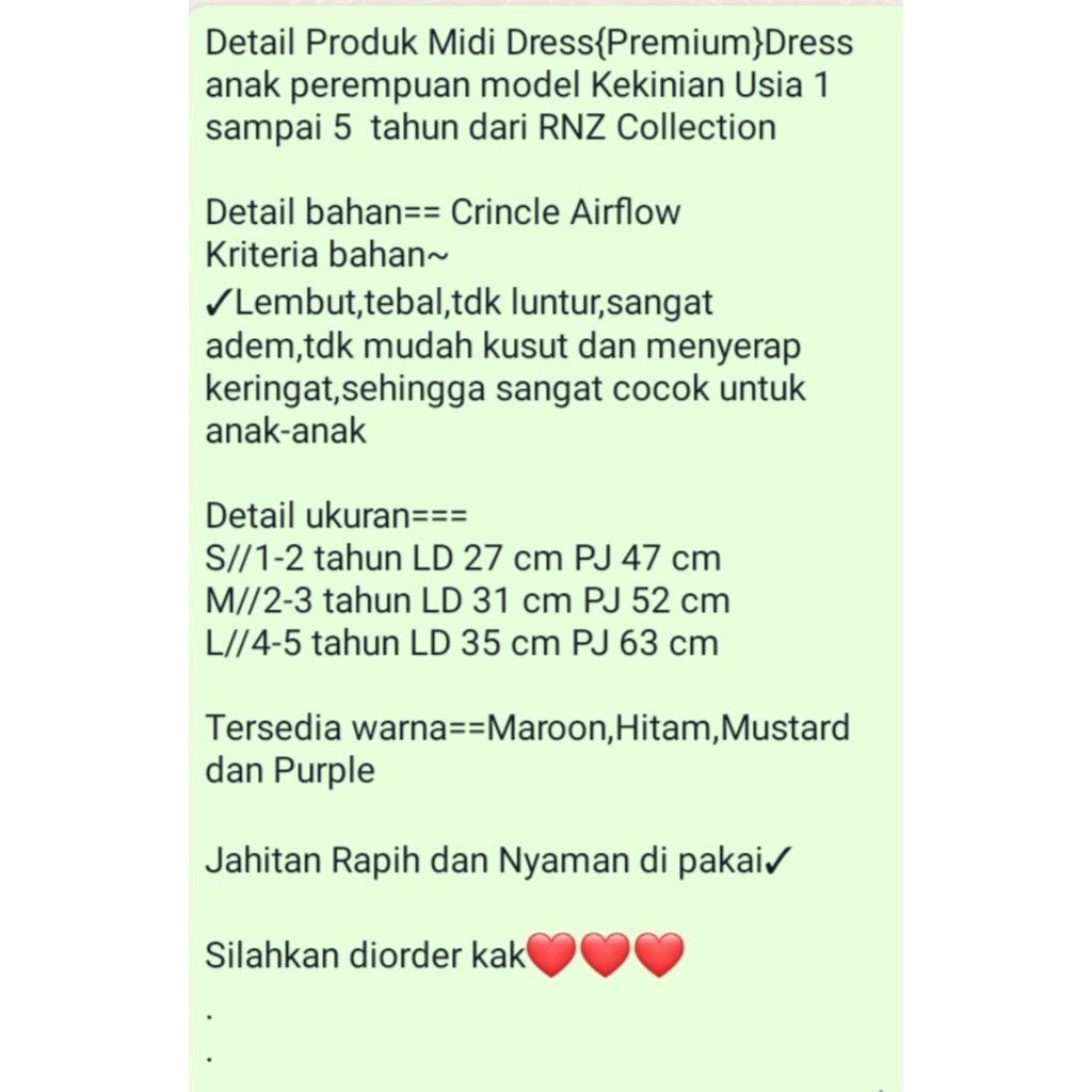 DISKON!!! TUNIK ANAK PEREMPUAN TERBARU CRINKLE AIRFLOW USIA 1-5 TAHUN// MIDI DRESS TERMURAH