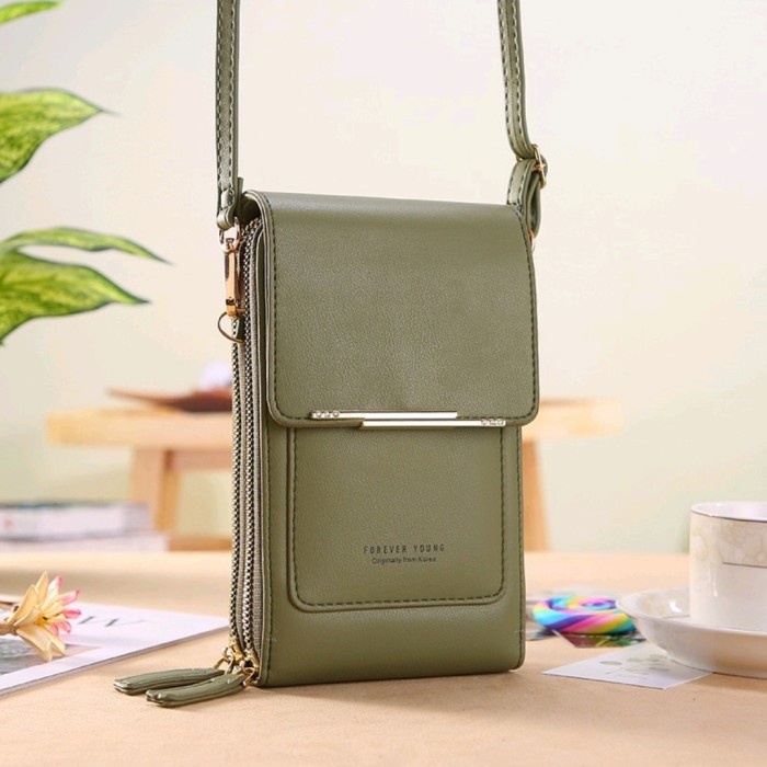 tas wanita Tas selempang samping dompet hp multifungsi kulit impor wanita 9066 - Green selempang ter