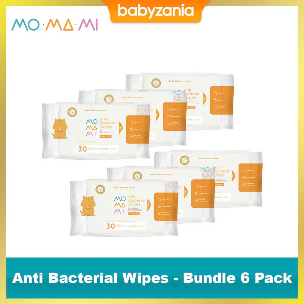 Momami Baby Anti Bacterial Wipes Tissue Basah Bayi 30s - PROMO 6 Pack