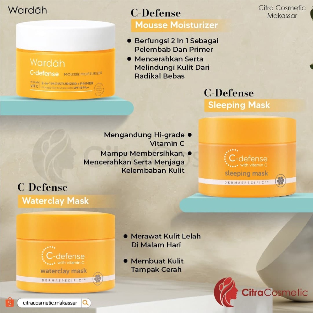 Wardah C-Defense Series DD- Cream Natural | DD-Cream Light | Creamy Wash | Whip Foam | C-Defense Face Mist | Mousse Moisturizer | Sleeping Mask | Creamy Wash |  Serum | Waterclay Mask