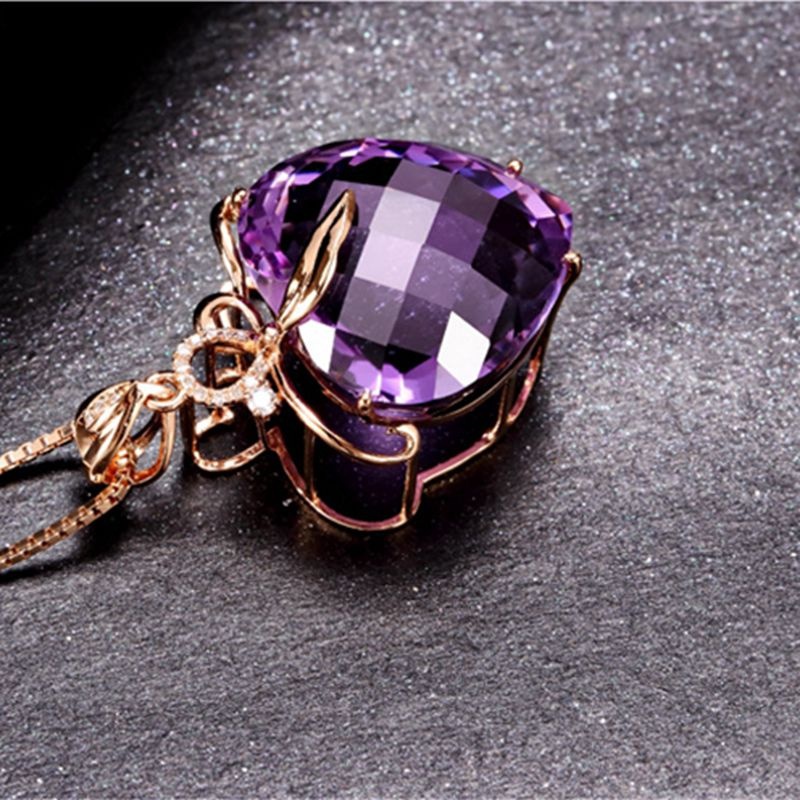 Kalung Rantai Lapis Emas 18k Dengan Liontin Batu Amethyst Bentuk Hati Untuk Wanita