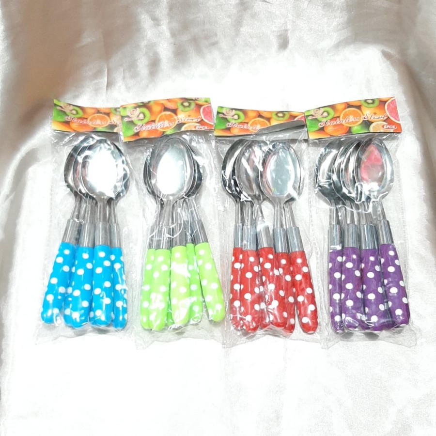 [BISA COD] PROMO Sendok Makan Isi 6 pcs Motif Polkadot Stainless Alat Makan Gagang Polkadot Unik Terlaris Murah