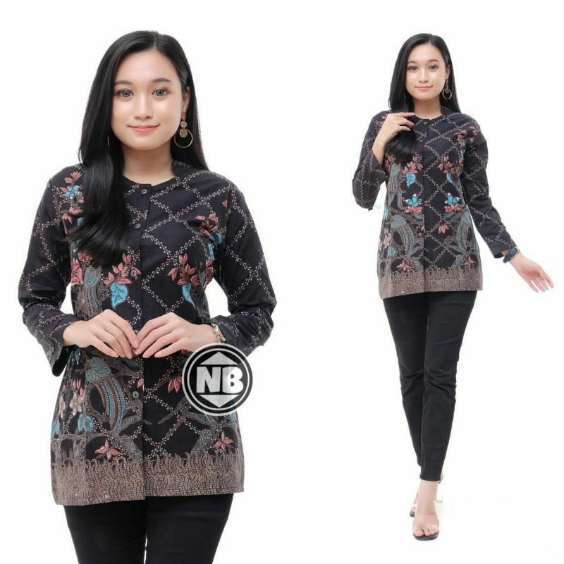 tey-17 Batik wanita ASJ SA HRB026 Kenongo Kemeja Tosca Pendek-JARENG