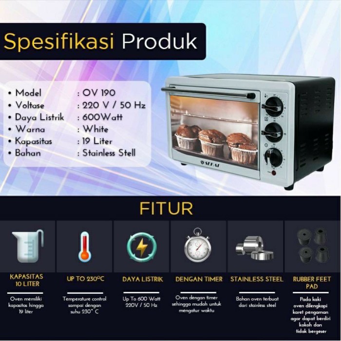 Sekai Electric Oven Listrik OV 190 - OV190 19 Liter 19L Pemanggang