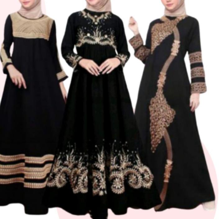 GAMIS WANITA DEWASA IBU MUSLIMAH ELEGAN MODEL CANTIK BAJU ABAYA TURKEY BORDIR ARAB SAUDI SIMPLE MEWA