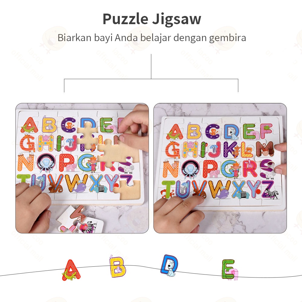 Lacoo Puzzle kayu mainan edukasi anak Wooden toys Puzzle huruf dan nomor