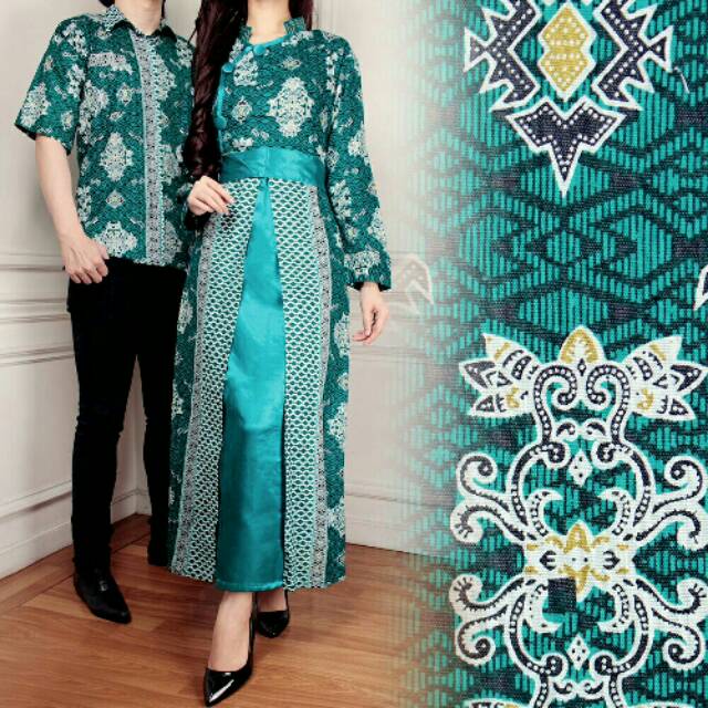 Kamboja Couple Gamis Busana Muslim Maxi Dress Dan Kemeja Batik Mcl