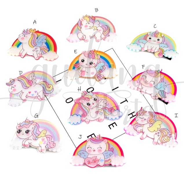 Jepit Rambut Unicorn Rainbow Hairclip Motif Kuda PoniPelangi GH 212048