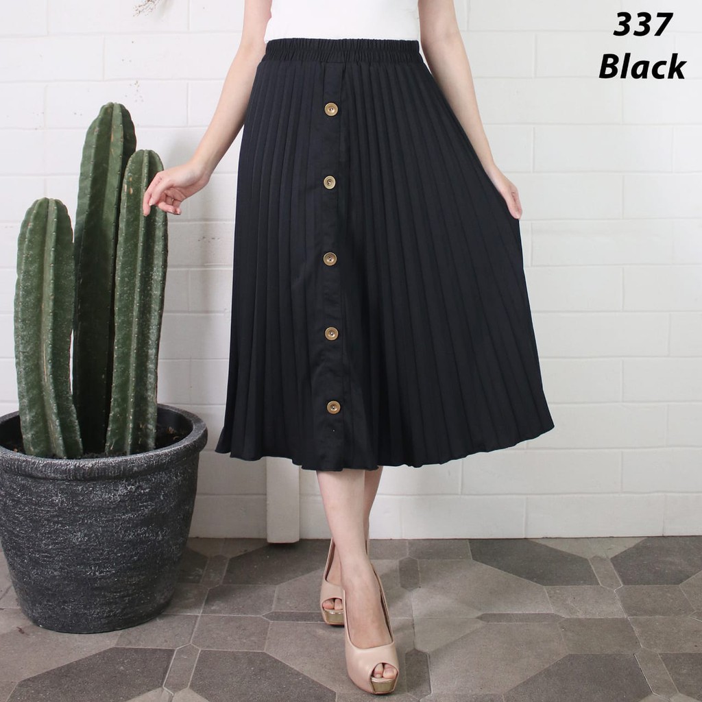 ROK PLISKET KANCING 337 PRISKET MIDI PENDEK PLEATED SKIRT FLARE SKIRT MIDI 7/8 FLOWY REMPEL