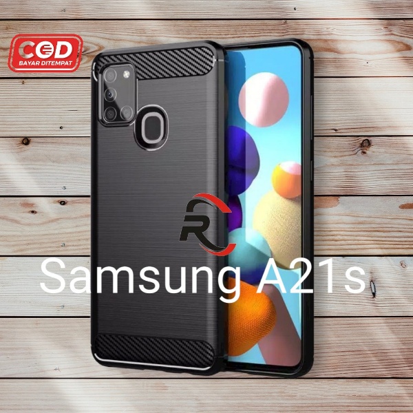 Casing Samsung A21s Fit Shell Ultra Slim Carbon Fiber Ipaky Premium Soft Case Carbon Hitam Polos