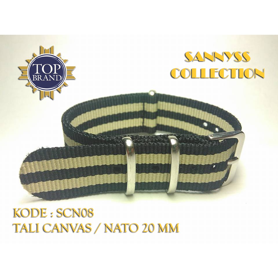 STRAP TALI JAM NATO - STRAP DW - STRAP NATO CANVAS 20 MM HITAM - PUTIH