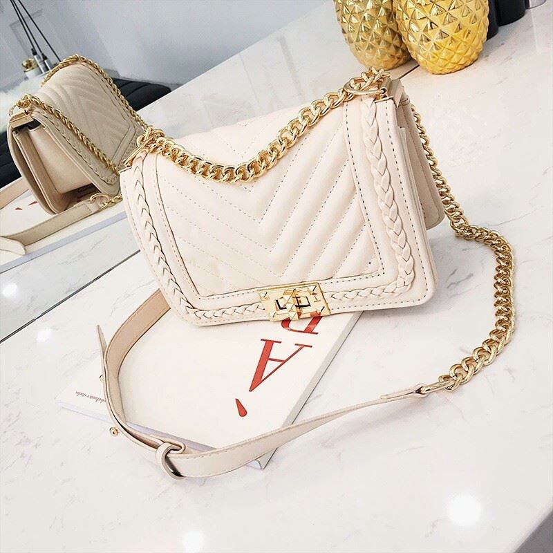 BJ215852 - BEIGE/BLACK/KHAKI/SILVER - TAS SLEMPANG TALI RANTAI WANITA FASHION IMPORT MODIS ELEGAN TERMURAH TERLARIS TERBARU BAGSTORE JAKARTA TAS BATAM JT15852