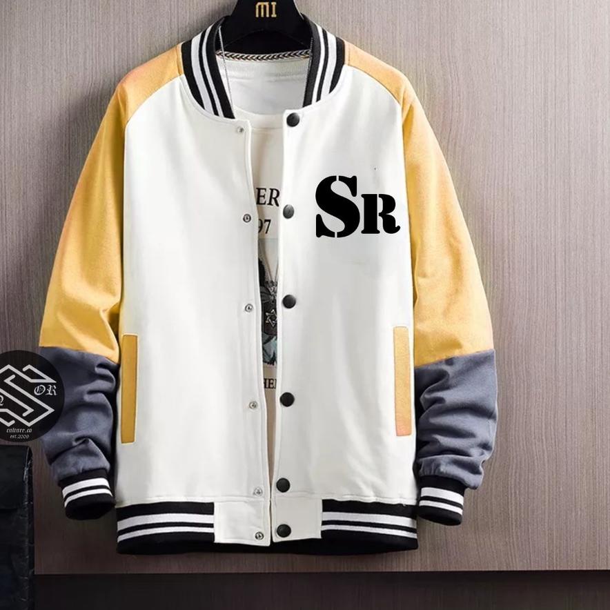 7q  - Jaket Bomber Suede Pria Premium/Varsity Jaket Softball Jepang Biru Navy ✿