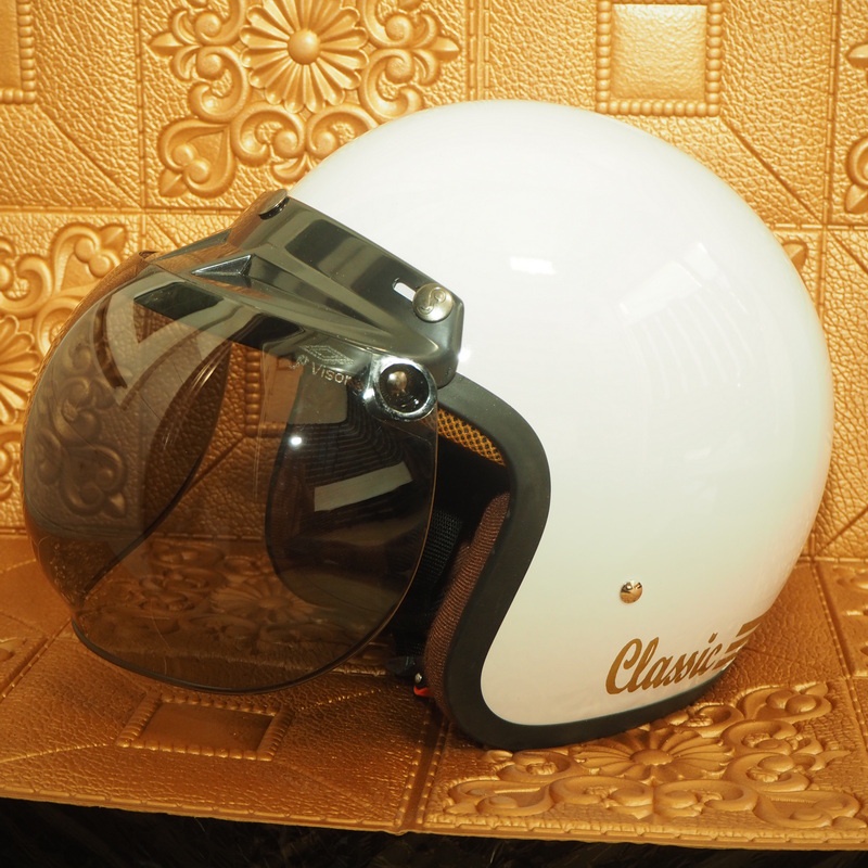 HELM BOGO KULIT CLASSIC SNI DEWASA PRIA DAN WANITA HELMET BOGGO RETRO KLASIK LEATHER SINTETIS KACA DATAR CEMBUNG WARNA FULL COKLAT TUA