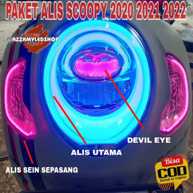 Paket lampu motor DRL alis lampu alis Depan Honda Scoopy 2020 scoopy 2021 scoopy 2022 freedemon eye devil eye kualitas grade A super terang