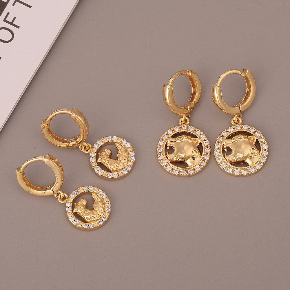 Anting-anting tembaga mikro bertatahkan zircon hewan leopard anting-anting geometris personalized an